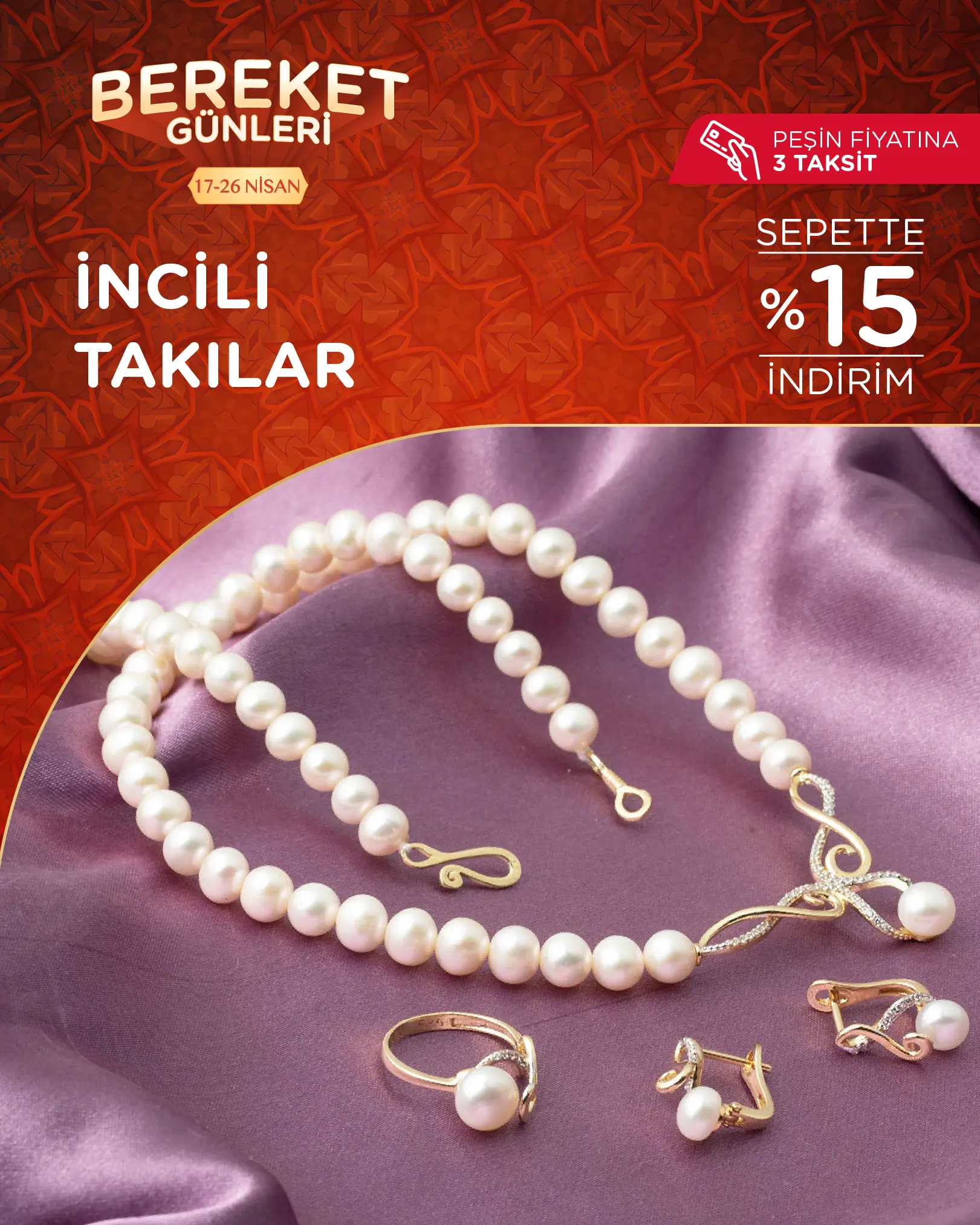 Bereket Günlerine Özel İndirimli İncili Altın Takılar