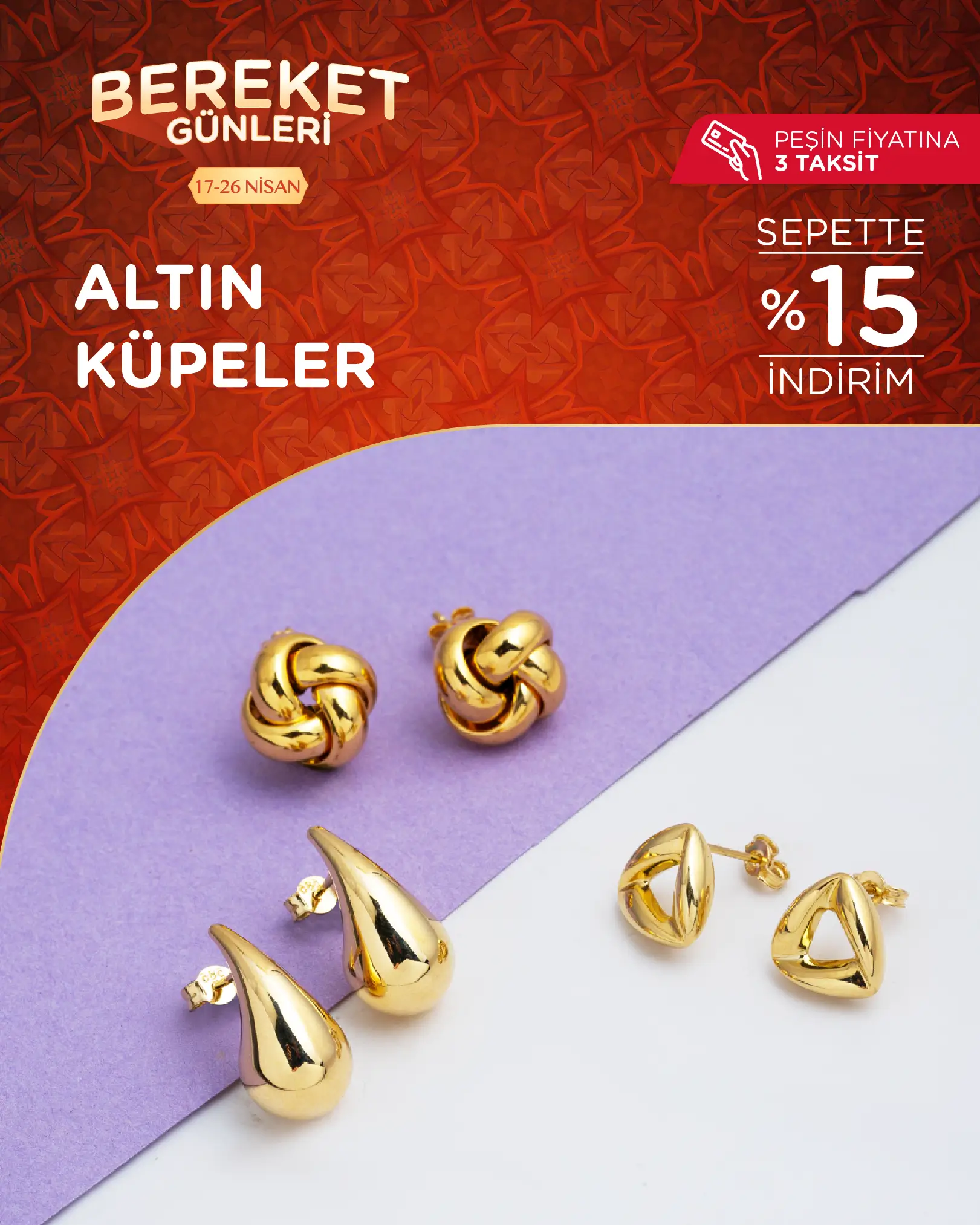 Bereket Günlerine Özel İndirimli Altın Küpeler